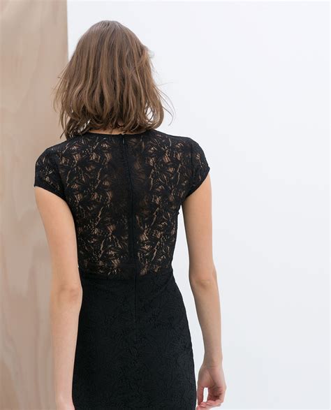 black lace zara dress|black lace fitted dress.